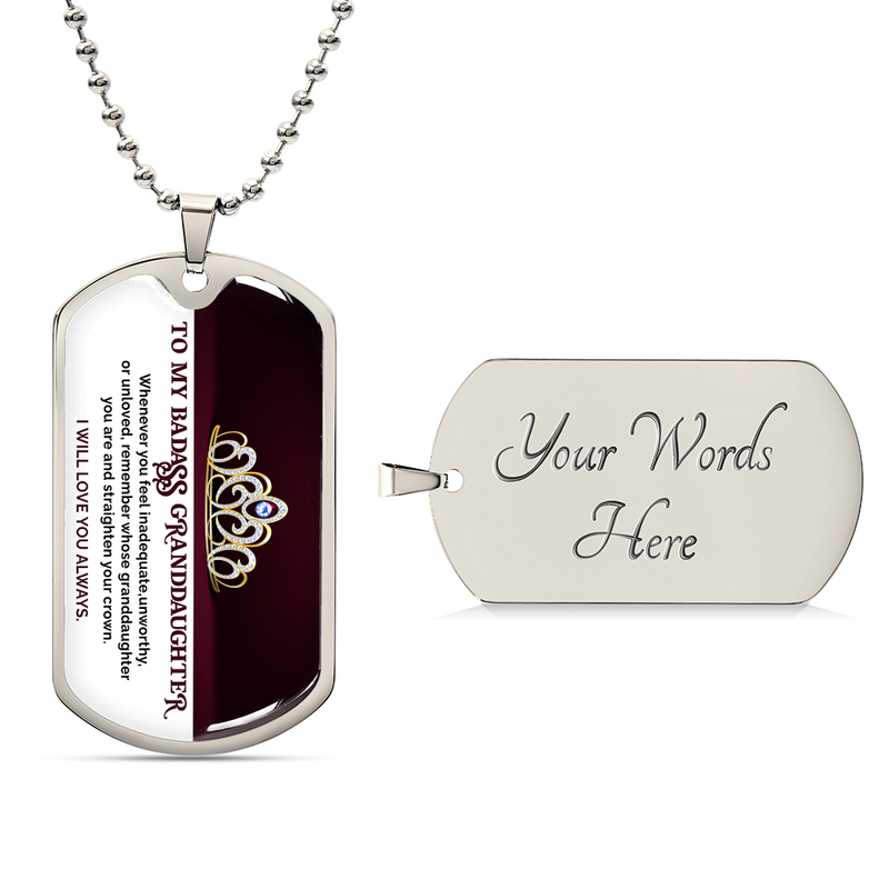 To My Granddaughter-Custom Engraved Dog Tag Necklace