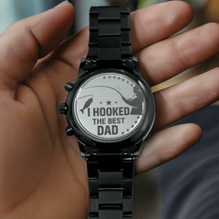 Engraved Design Black Chronograph Watch-Father's Day Gift