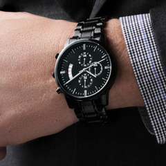 Engraved Design Black Chronograph Watch-Father's Day Gift