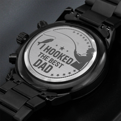 Engraved Design Black Chronograph Watch-Father's Day Gift