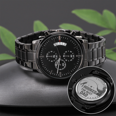 Engraved Design Black Chronograph Watch-Father's Day Gift