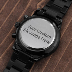 Customizable Engraved Black Chronograph Watch-Father's Day Gift
