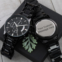 Customizable Engraved Black Chronograph Watch-Father's Day Gift