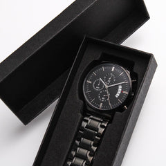 Customizable Engraved Black Chronograph Watch-Father's Day Gift