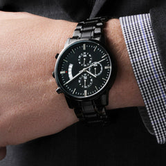 Customizable Engraved Black Chronograph Watch-Father's Day Gift