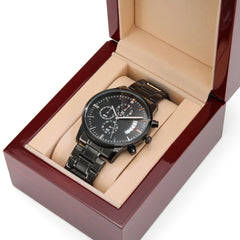 Customizable Engraved Black Chronograph Watch-Father's Day Gift