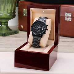 Customizable Engraved Black Chronograph Watch-Father's Day Gift