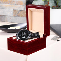 Customizable Engraved Black Chronograph Watch-Father's Day Gift
