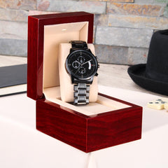 Customizable Engraved Black Chronograph Watch-Father's Day Gift