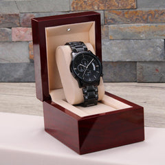 Engraved Design Black Chronograph Watch-Father's Day Gift
