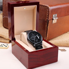 Engraved Design Black Chronograph Watch-Father's Day Gift