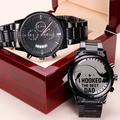 Engraved Design Black Chronograph Watch-Father's Day Gift