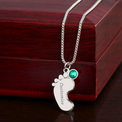 Personalized Baby Feet Birthstone Necklace for Mom From Daughter