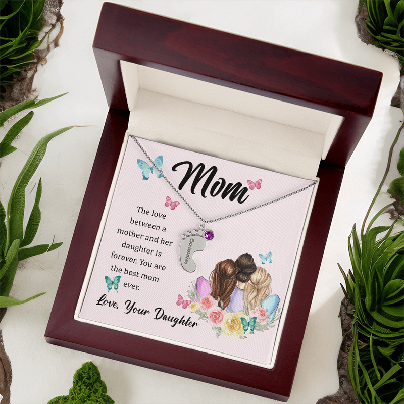 Personalized Baby Feet Birthstone Necklace for Mom From Daughter