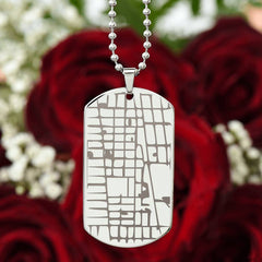 Engraved Dog Tag Map Necklace.