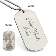 Engraved Dog Tag Map Necklace.