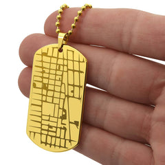 Engraved Dog Tag Map Necklace.
