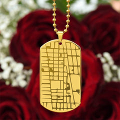 Engraved Dog Tag Map Necklace.