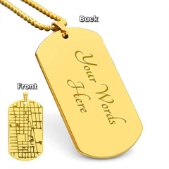 Engraved Dog Tag Map Necklace.