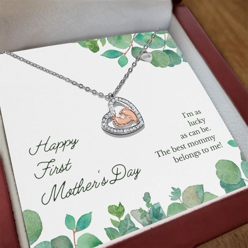 First Mother's Day-Baby Feet Heart Necklace