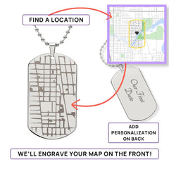 Engraved Dog Tag Map Necklace.