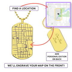 Engraved Dog Tag Map Necklace.